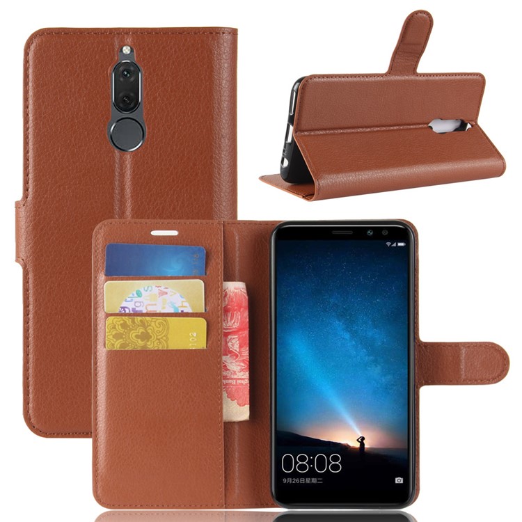 Litchi Skin Stand Leather Protective Case for Huawei nova 2i / Maimang 6 / Mate 10 Lite - Brown-1