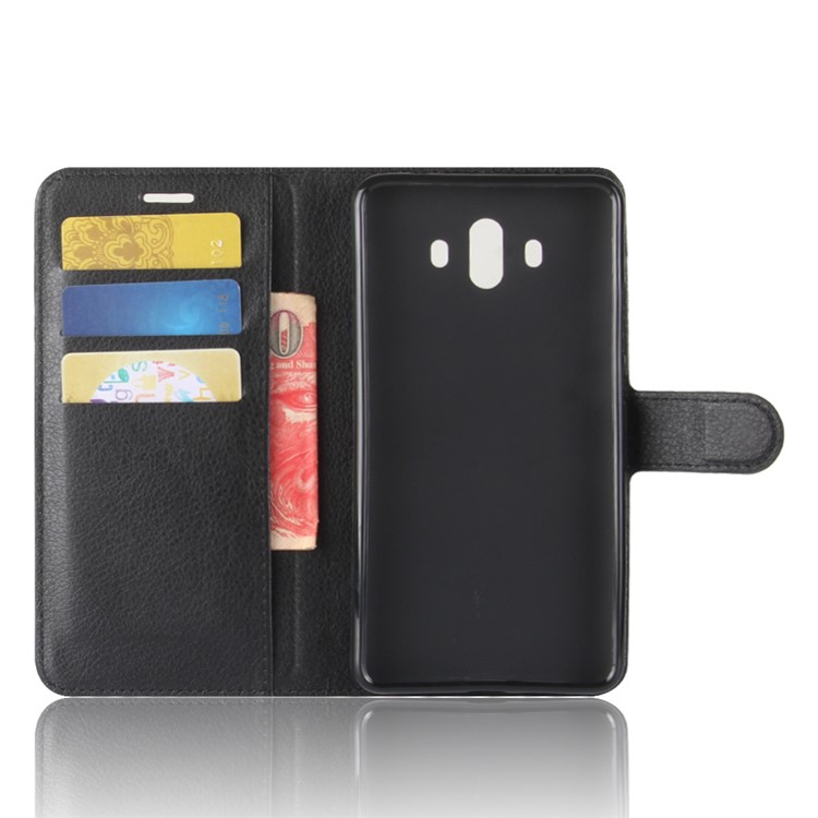 Litchi Texture Leather Wallet Stand Case for Huawei Mate 10 - Black-3