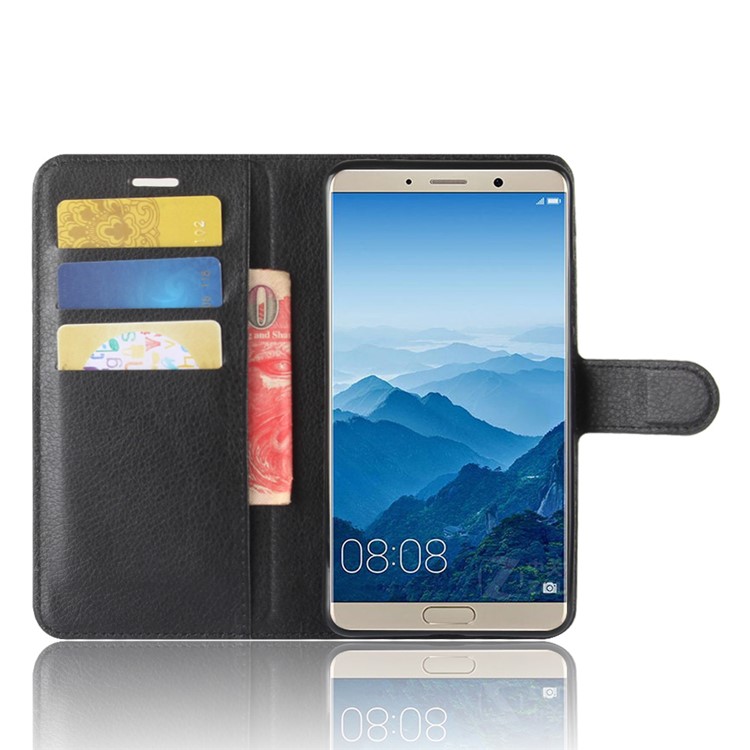 Litchi Texture Leather Wallet Stand Case for Huawei Mate 10 - Black-4