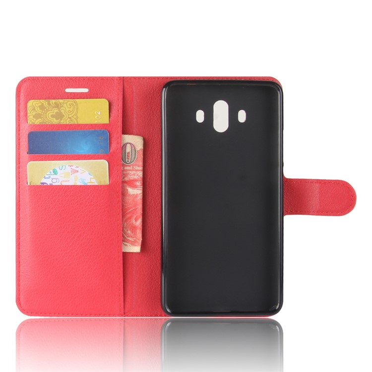 Litchi Texture Leather Wallet Stand Shell for Huawei Mate 10 - Red-3