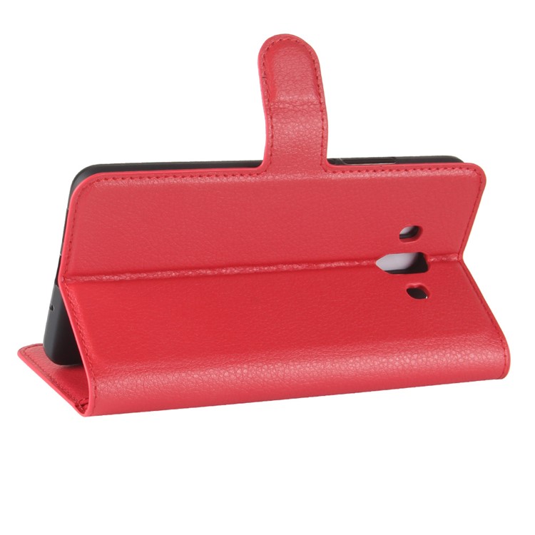 Litchi Texture Leather Wallet Stand Shell for Huawei Mate 10 - Red-5