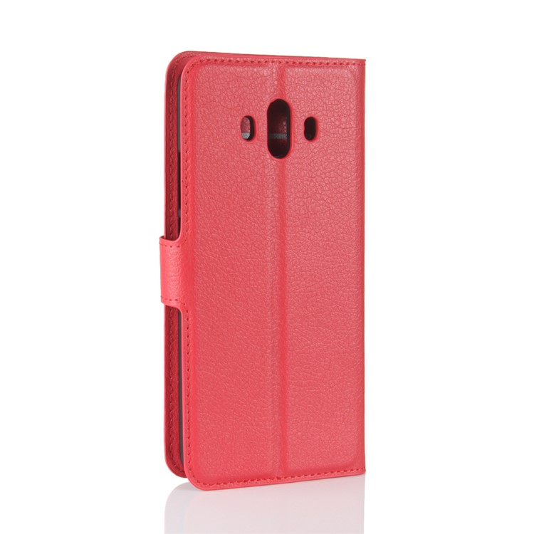 Litchi Texture Leather Wallet Stand Shell for Huawei Mate 10 - Red-6