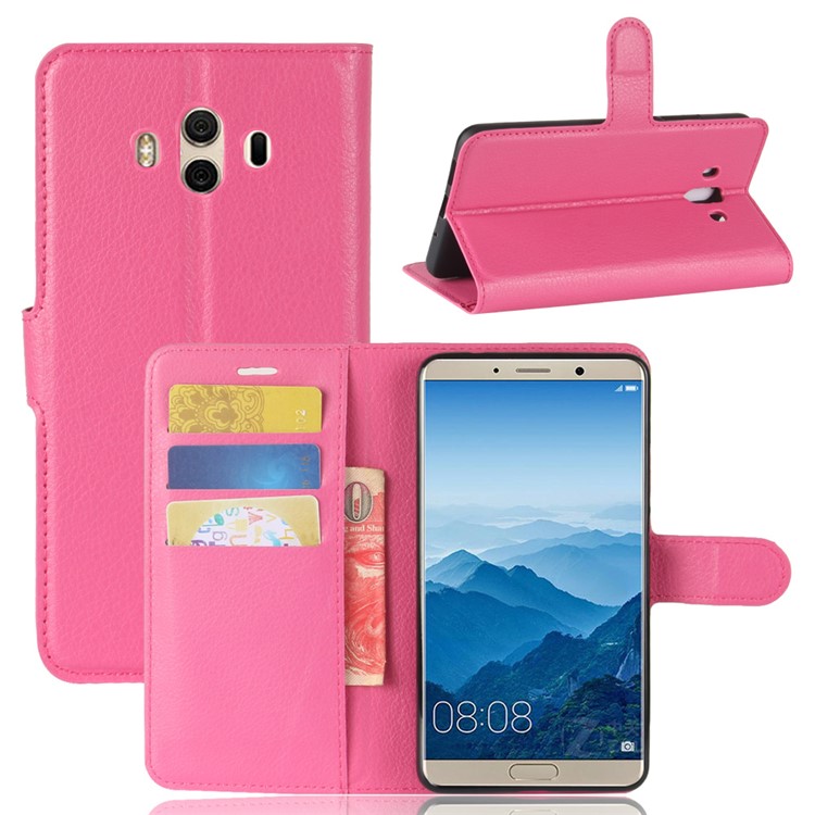 Litchi Texture Leather Wallet Stand Phone Case for Huawei Mate 10 - Rose-1
