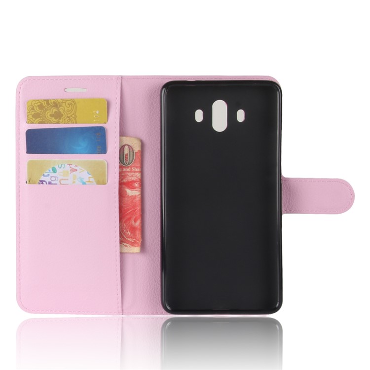 Litchi Grain Leather Wallet Stand Phone Cover for Huawei Mate 10 - Pink-3