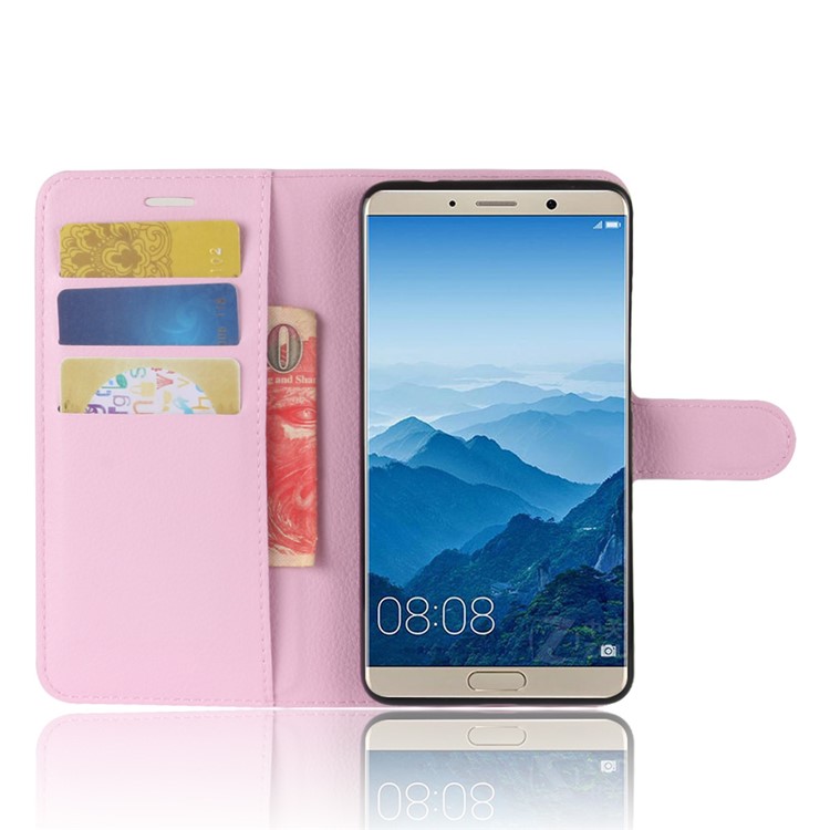 Litchi Grain Leather Wallet Stand Phone Cover for Huawei Mate 10 - Pink-4