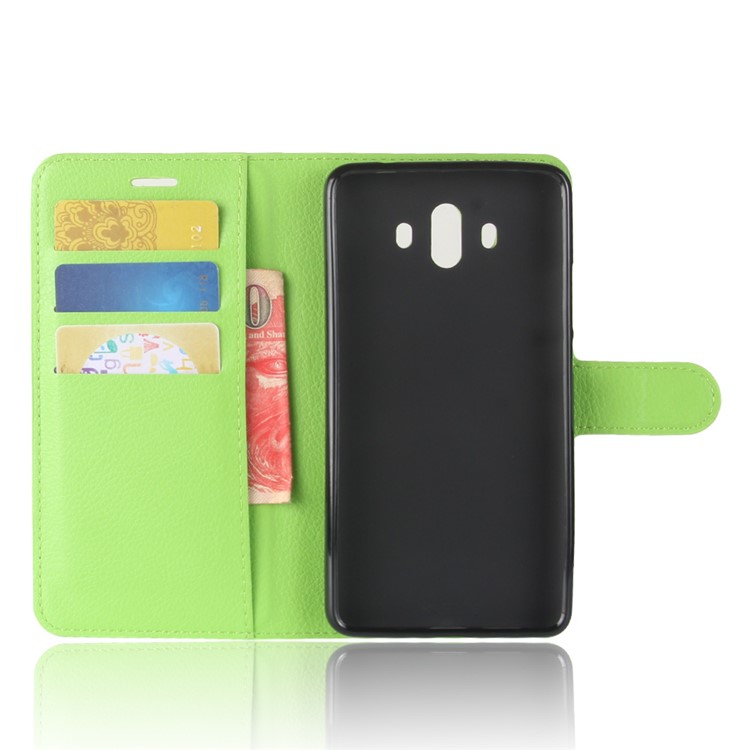 Litchi Skin Leather Wallet Phone Shell with Stand for Huawei Mate 10 - Green-3