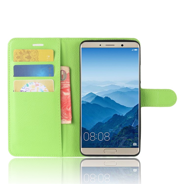 Litchi Skin Leather Wallet Phone Shell with Stand for Huawei Mate 10 - Green-4