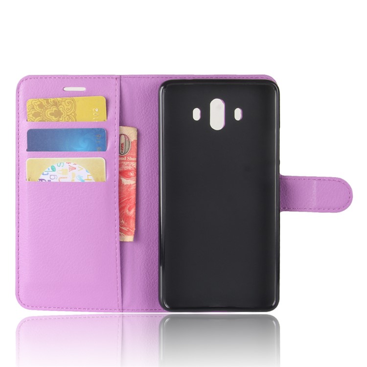 Litchi Texture Leather Wallet Stand Mobile Cover for Huawei Mate 10 - Purple-3