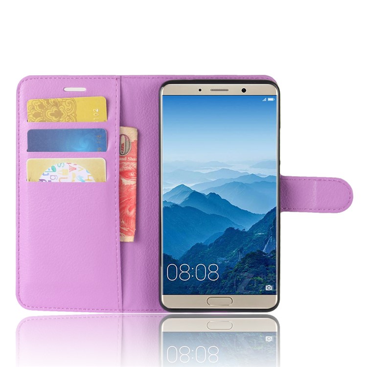 Litchi Texture Leather Wallet Stand Mobile Cover for Huawei Mate 10 - Purple-4