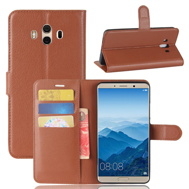 Litchi Texture Leather Card Holder Protector Case for Huawei Mate 10 - Brown-1