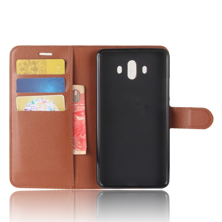 Litchi Texture Leather Card Holder Protector Case for Huawei Mate 10 - Brown-3