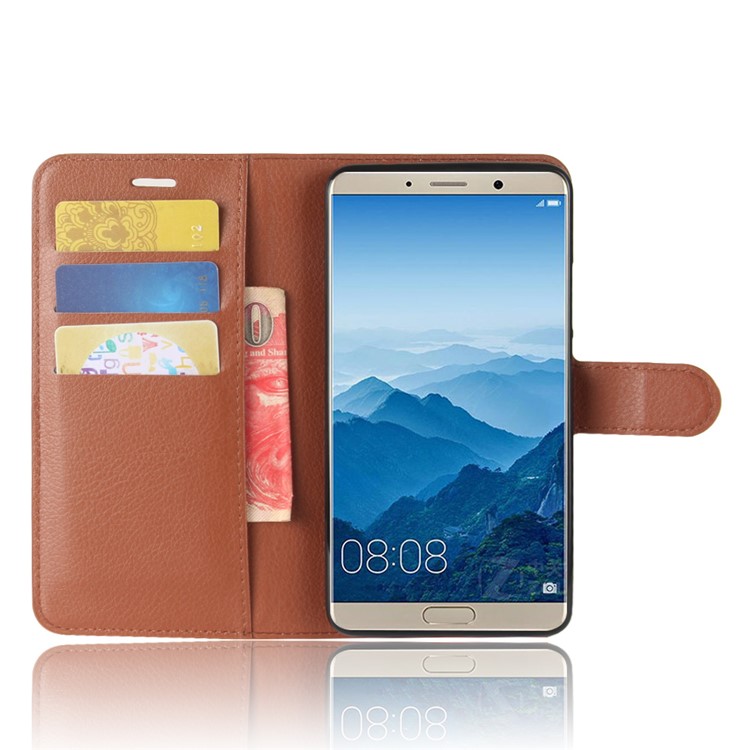 Litchi Texture Leather Card Holder Protector Case for Huawei Mate 10 - Brown-4