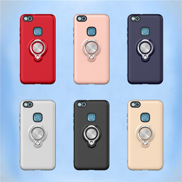 Rotary Ring Grip Holder PC + TPU Hybrid Kickstand Back Case for Huawei P10 Lite - Silver-2