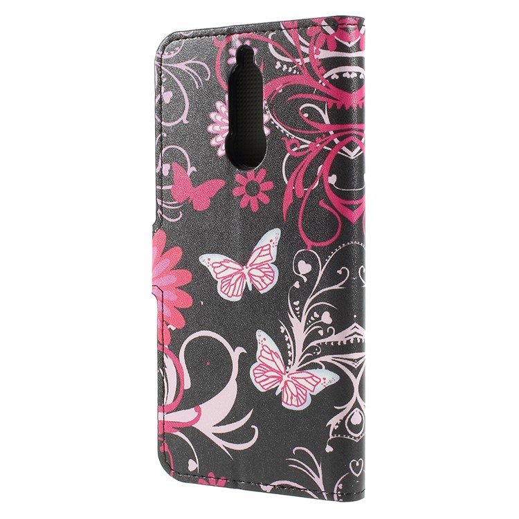 Pattern Printing Stand Wallet Leather Magnetic Cell Phone Cover for Huawei Mate 10 Lite / nova 2i / Maimang 6 - Butterfly Flower-2