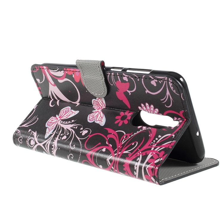 Pattern Printing Stand Wallet Leather Magnetic Cell Phone Cover for Huawei Mate 10 Lite / nova 2i / Maimang 6 - Butterfly Flower-5