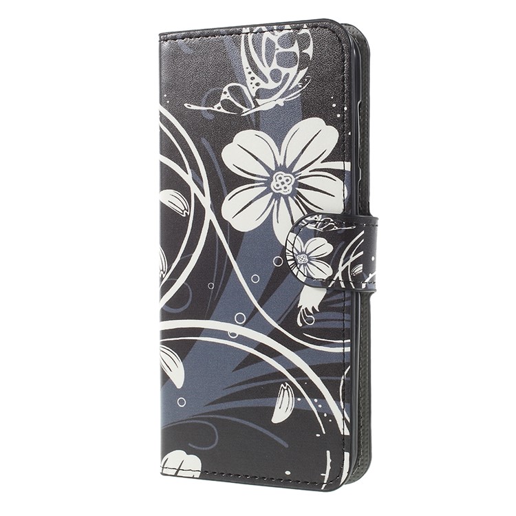 Pattern Printing Stand Wallet Leather Magnetic Protective Shell for Huawei Mate 10 Lite / nova 2i / Maimang 6 - White Flower-1