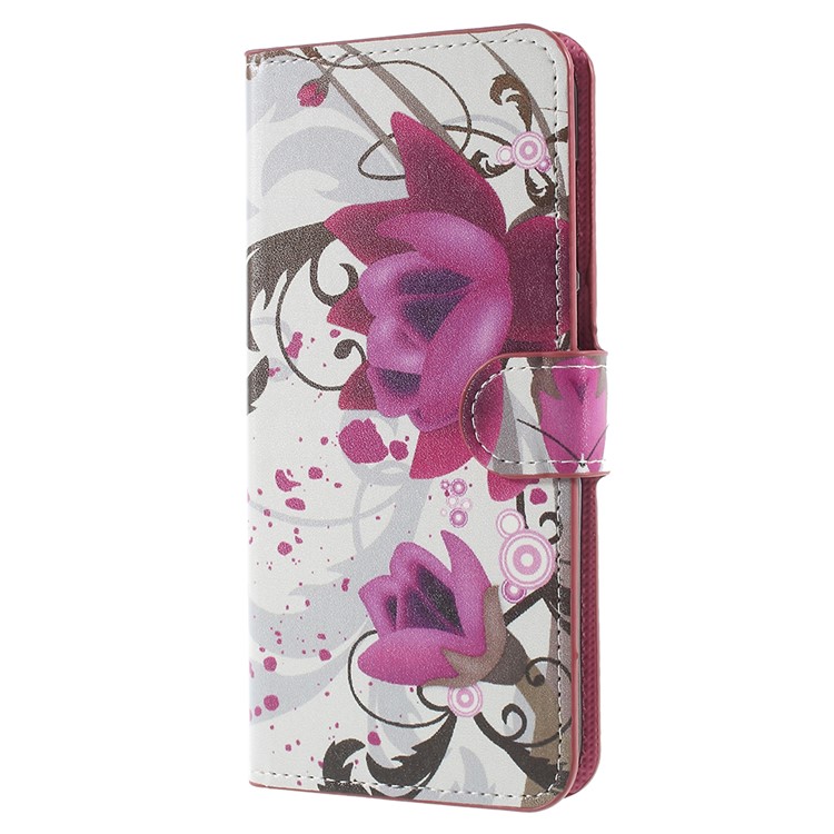 Pattern Printing Stand Wallet Leather Shell with Magnet for Huawei Mate 10 Lite / nova 2i / Maimang 6 - Purple Flower-1