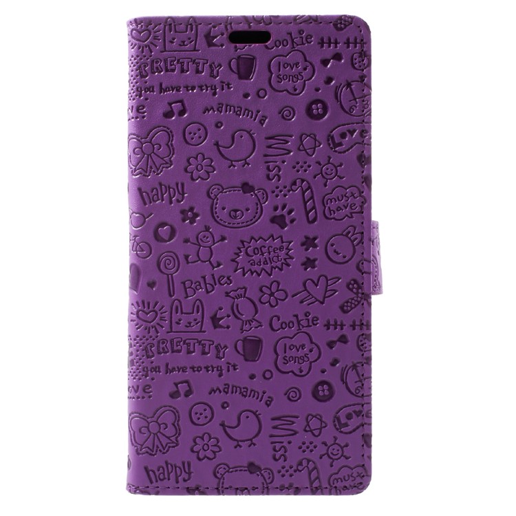 For Huawei Honor 7X Cartoon Graffiti Stand Wallet Leather Phone Case Accessory - Purple-1
