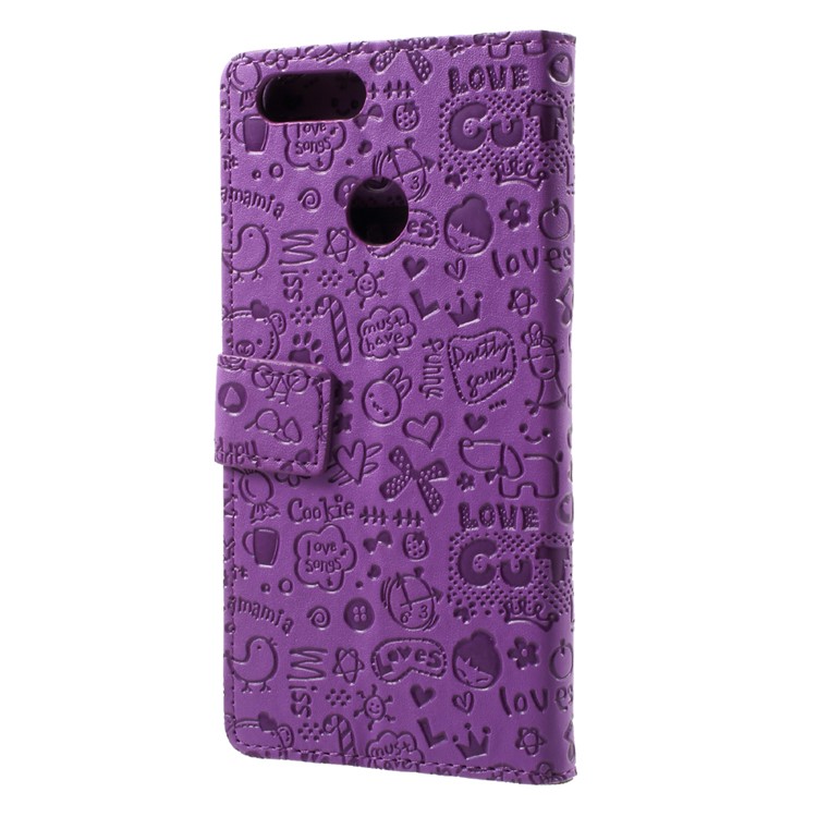 For Huawei Honor 7X Cartoon Graffiti Stand Wallet Leather Phone Case Accessory - Purple-2