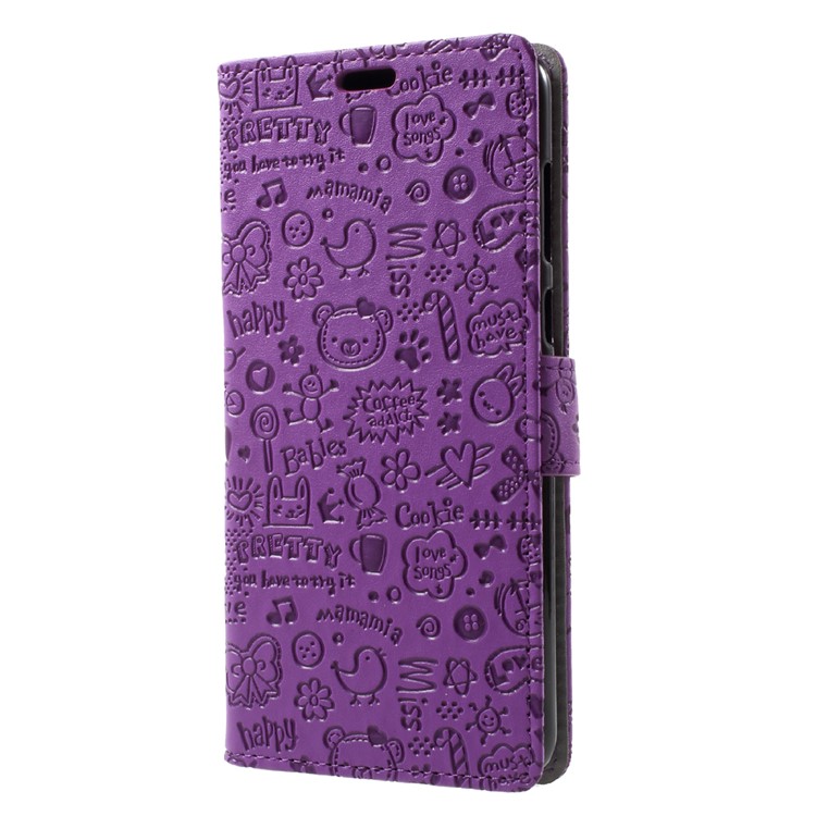 For Huawei Honor 7X Cartoon Graffiti Stand Wallet Leather Phone Case Accessory - Purple-3
