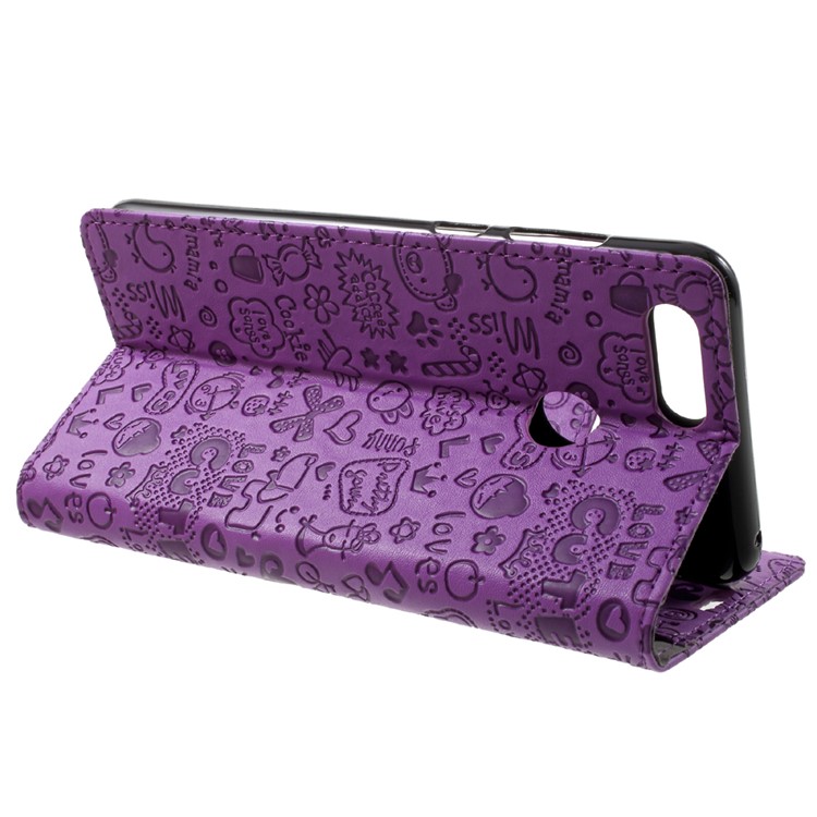 For Huawei Honor 7X Cartoon Graffiti Stand Wallet Leather Phone Case Accessory - Purple-4