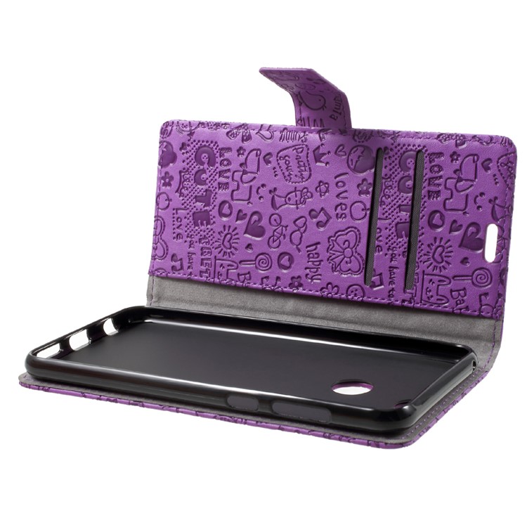 For Huawei Honor 7X Cartoon Graffiti Stand Wallet Leather Phone Case Accessory - Purple-5