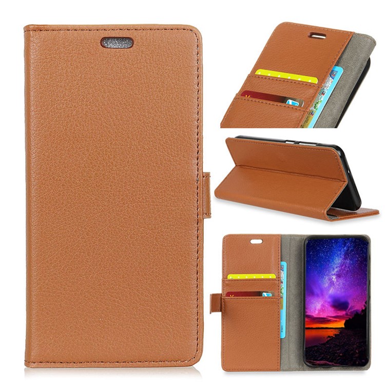 Litchi Texture Leather Stand Case Protector for Huawei Mate 10 Lite / nova 2i / Maimang 6 - Brown-1