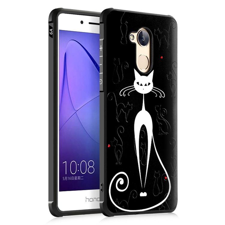Embossment Wrapped Edges TPU Back Phone Cover for Huawei Honor 6A / Honor 5C pro - White Cat-1
