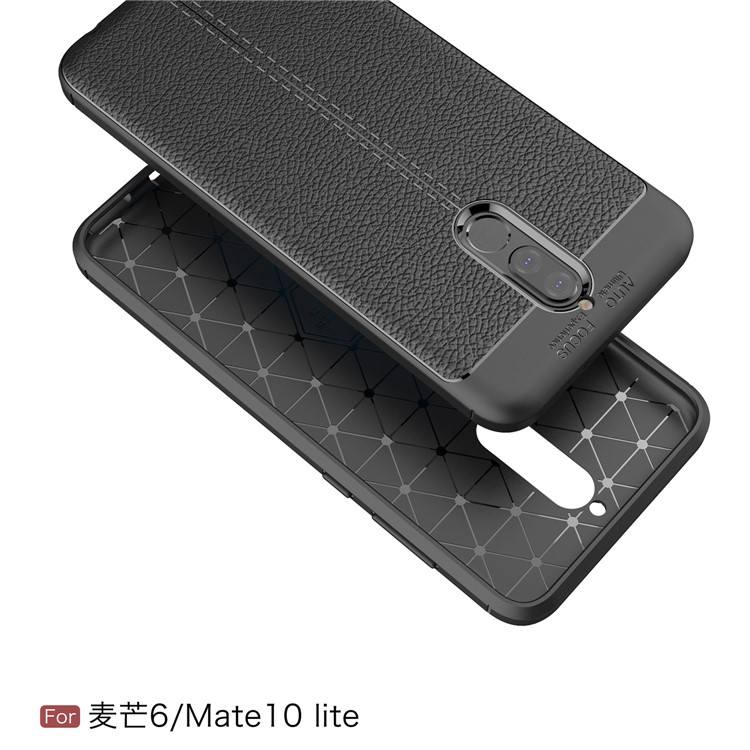 Litchi Grain Soft TPU Back Cover for Huawei Mate 10 Lite / nova 2i / Maimang 6 - Black-2