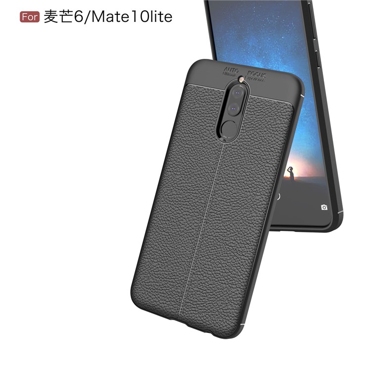 Litchi Grain Soft TPU Back Cover for Huawei Mate 10 Lite / nova 2i / Maimang 6 - Black-6