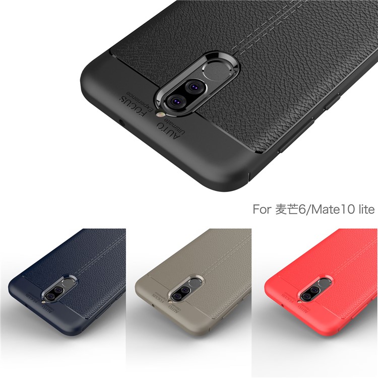 Litchi Grain Soft TPU Back Case for Huawei Mate 10 Lite / nova 2i / Maimang 6 - Grey-4