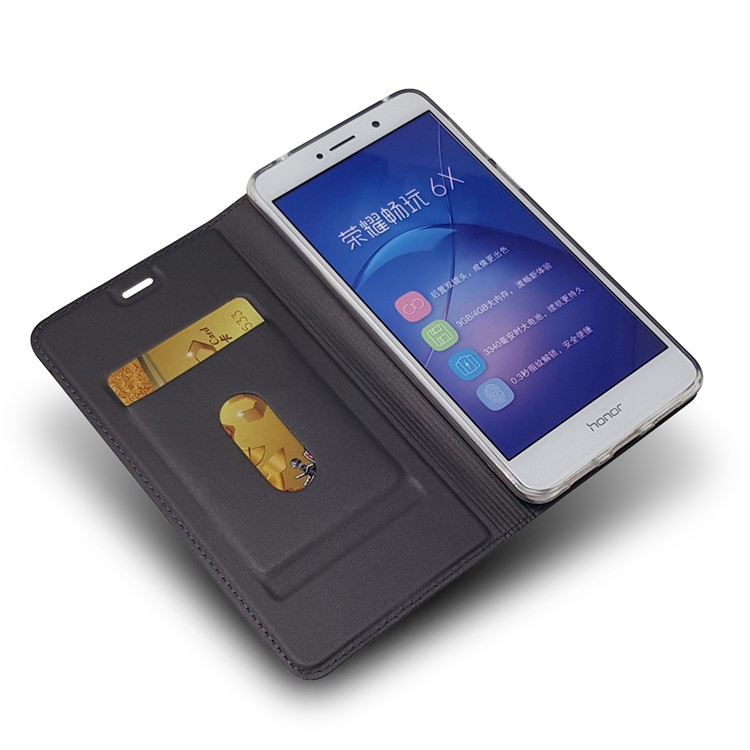 Auto-absorbed Magnetic Leather Card Holder Phone Shell for Huawei Honor 6x (2016) - Black-6