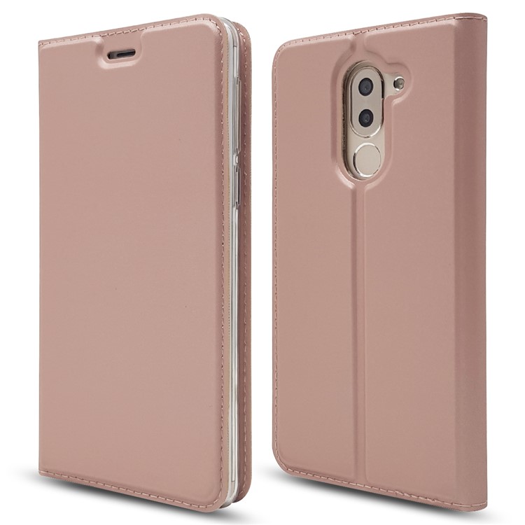 Auto-absorbed Magnetic Leather Card Holder Mobile Cover for Huawei Honor 6x (2016) - Rose Gold-3