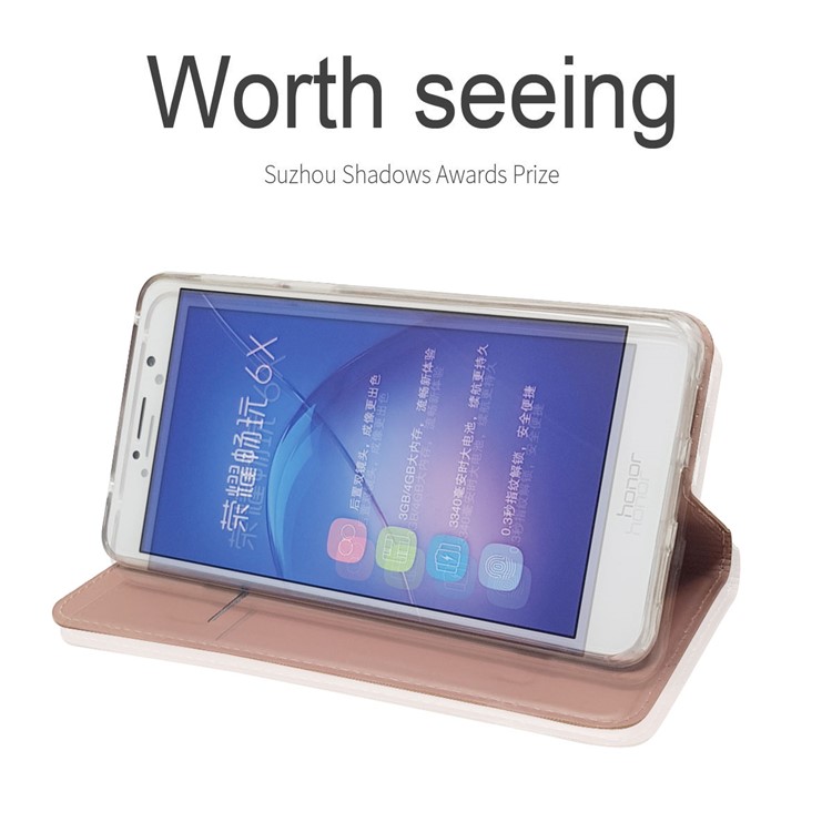 Auto-absorbed Magnetic Leather Card Holder Mobile Cover for Huawei Honor 6x (2016) - Rose Gold-4