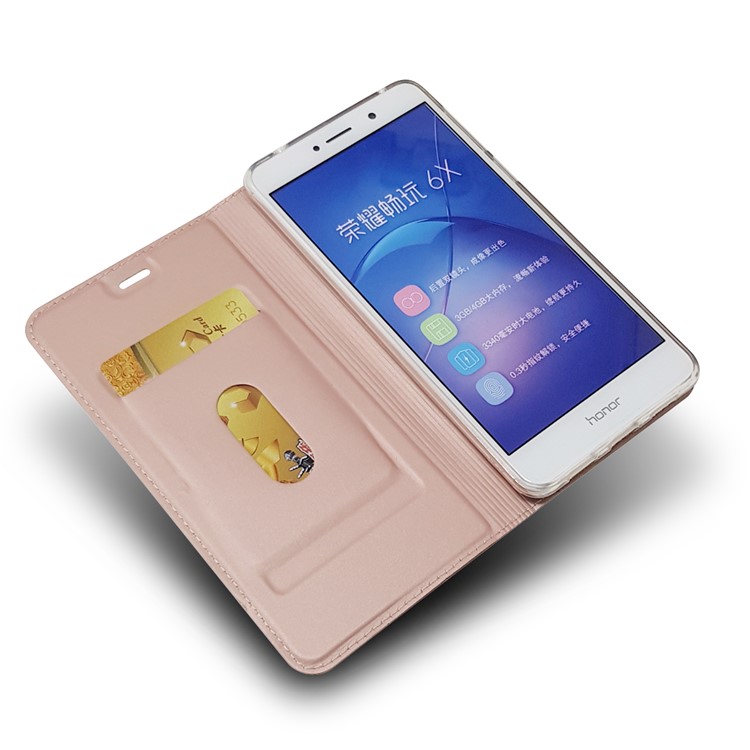 Auto-absorbed Magnetic Leather Card Holder Mobile Cover for Huawei Honor 6x (2016) - Rose Gold-7