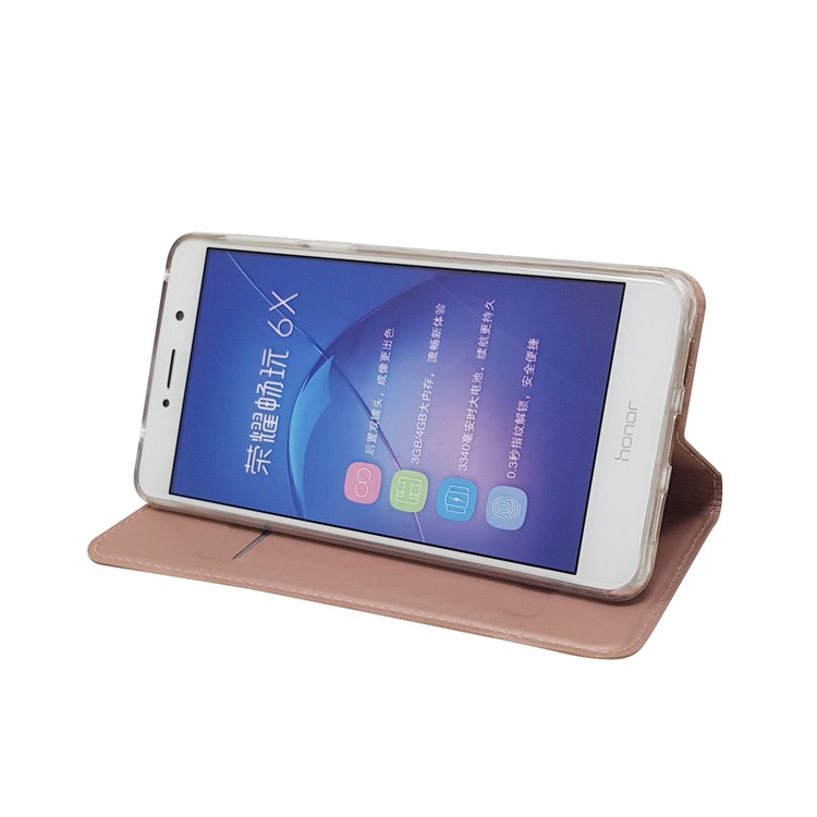 Auto-absorbed Magnetic Leather Card Holder Mobile Cover for Huawei Honor 6x (2016) - Rose Gold-9
