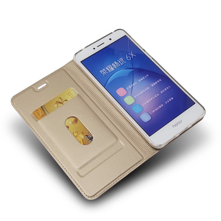 Auto-absorbed Magnetic Leather Stand Flip Case for Huawei Honor 6x (2016) - Gold-6