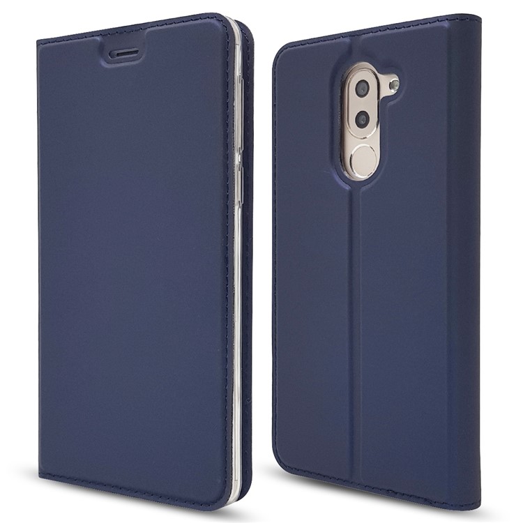 Auto-absorbed Magnetic Leather Stand Phone Casing for Huawei Honor 6x (2016) - Dark Blue-3