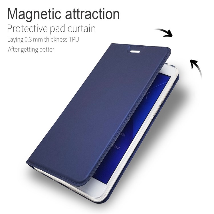 Auto-absorbed Magnetic Leather Stand Phone Casing for Huawei Honor 6x (2016) - Dark Blue-4