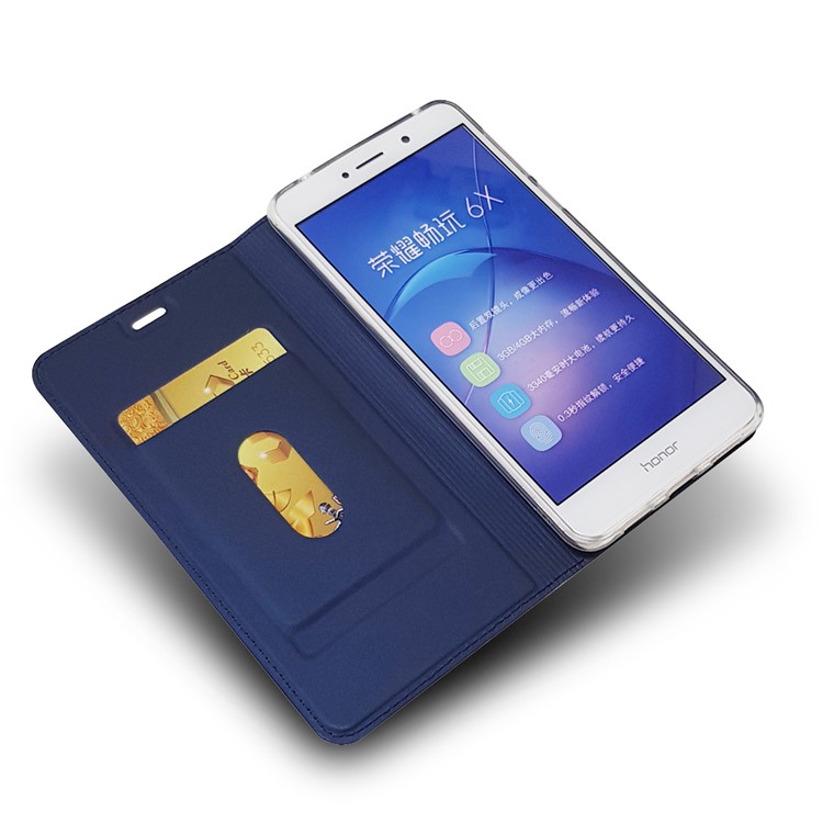 Auto-absorbed Magnetic Leather Stand Phone Casing for Huawei Honor 6x (2016) - Dark Blue-7