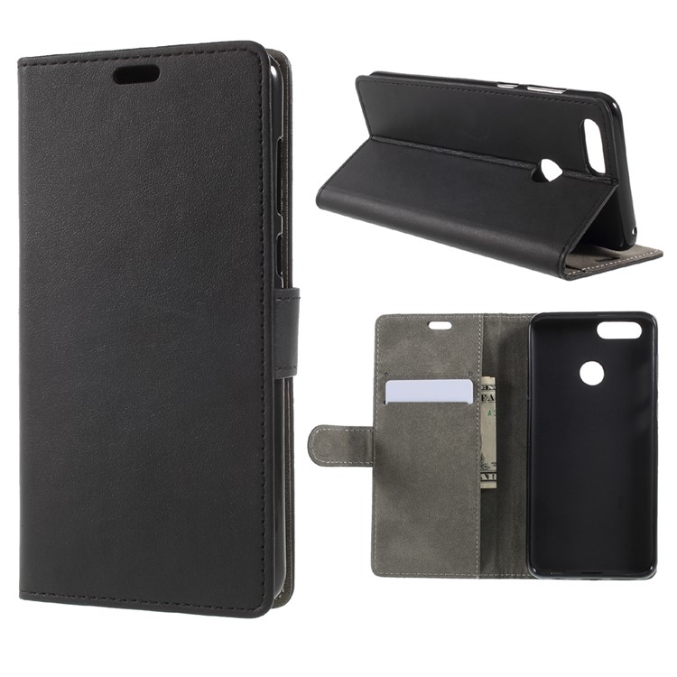 Flip PU Leather Wallet Stand Phone Case for Huawei Honor 7X - Black-1