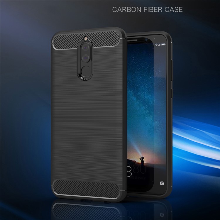 Cubierta De Teléfono Cepillado Textura TPU De Fibra De Carbono Para Huawei Nova 2i / Maimang 6 / Mate 10 Lite - Negro-2