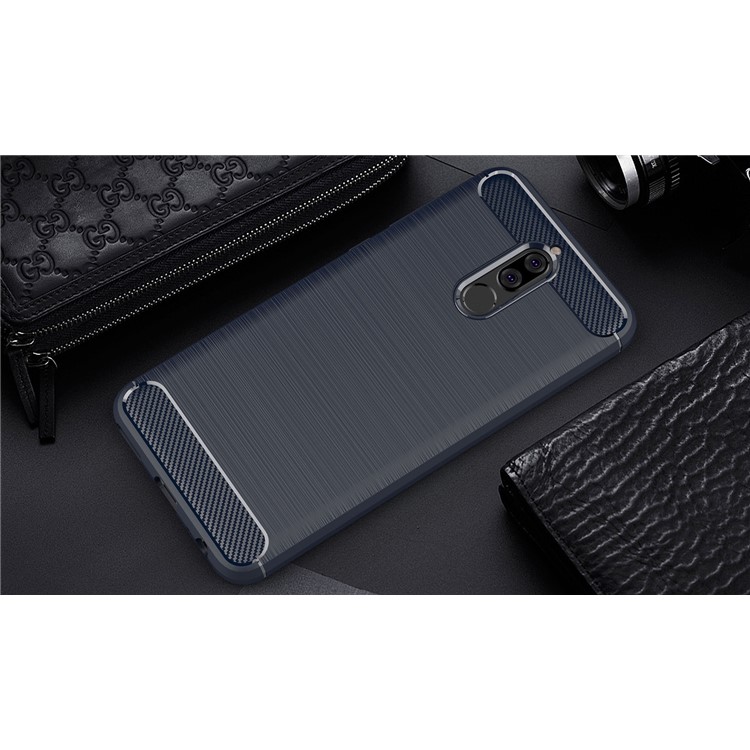 For Huawei nova 2i / Maimang 6 / Mate 10 lite Carbon Fiber Texture Brushed Soft PU Mobile Phone Case Accessory - Dark Blue-2