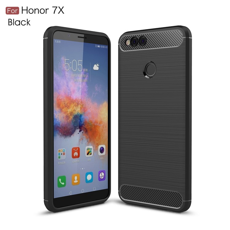 Carbon Fiber Texture Brushed TPU Mobile Phone Cover for Huawei Honor 7X - Black-1