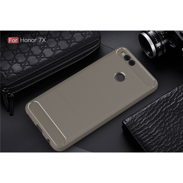 La Textura De La Fibra De Carbono Cepilló La Caja Posterior Cepillada Del Teléfono Móvil De TPU Para Huawei Honor 7X - Gris-2