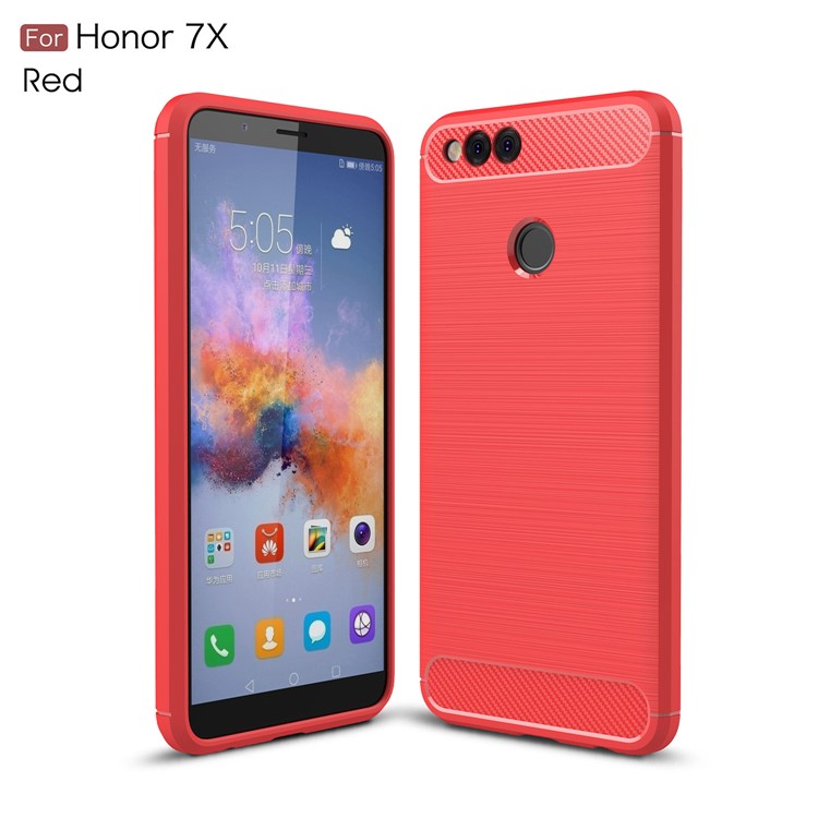 Textura De Fibra De Carbono Escovado Caixa De Telefone Celular TPU Para Huawei Honra 7X - Vermelho-1
