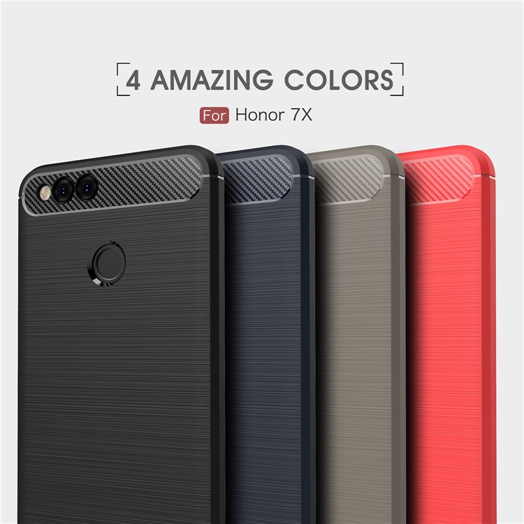 Textura De Fibra De Carbono Escovado Caixa De Telefone Celular TPU Para Huawei Honra 7X - Vermelho-3