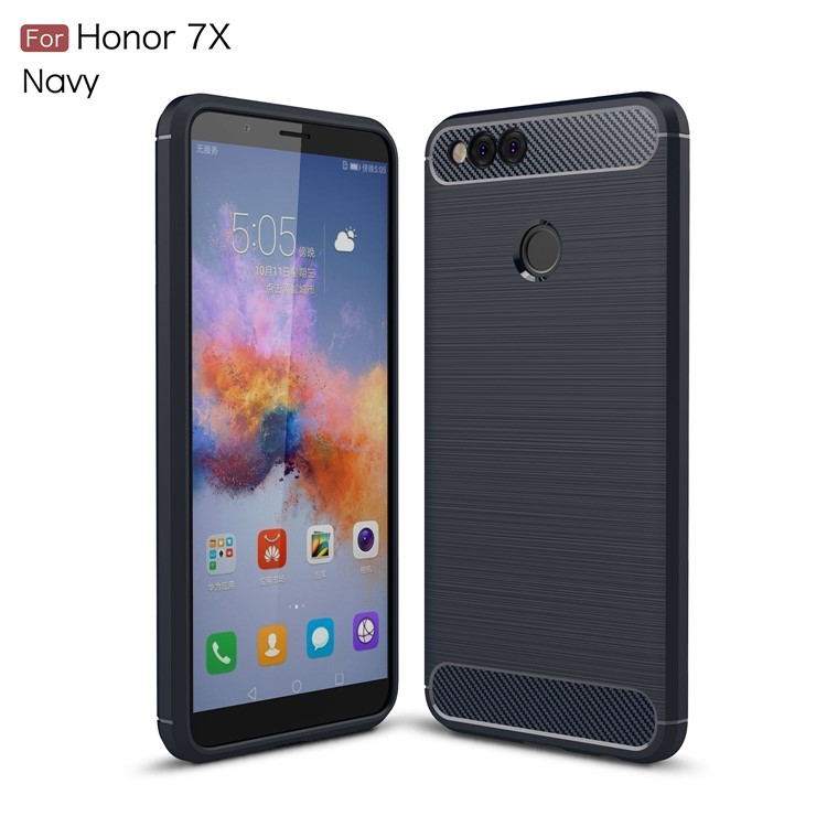 Carbon Fiber Texture Brushed TPU Cell Phone Protective Shell for Huawei Honor 7X - Dark Blue