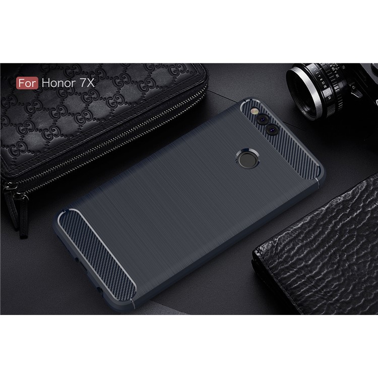 Carbon Fiber Texture Brushed TPU Cell Phone Protective Shell for Huawei Honor 7X - Dark Blue-2