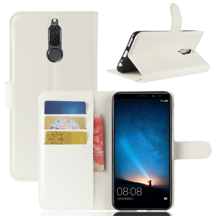 Litchi Skin Wallet Leather Stand Cover for Huawei Mate 10 Lite / nova 2i / Maimang 6 - White-1